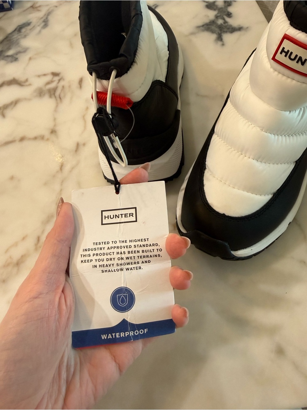 Hunter Black and White Quilted Waterproof Puffer Boots - Picture 2 of 5